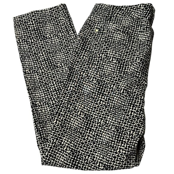 DKNY Trousers Pants Womens Size 8 Printed Black White Tapered Low Rise Cotton - Picture 1 of 10